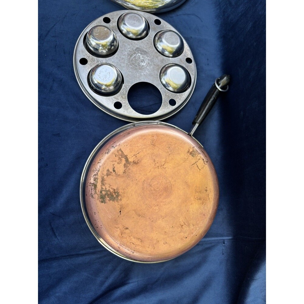 VTG Pre 1968 Revere Ware Copper Bottom 10" Skillet W/ 6 Cup Egg Poacher Clean! - Picture 8 of 16